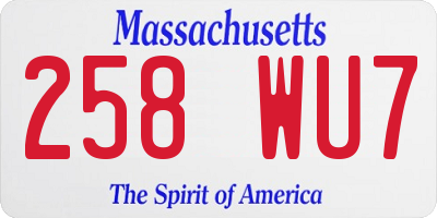 MA license plate 258WU7