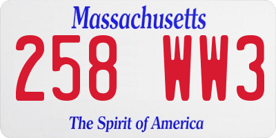 MA license plate 258WW3