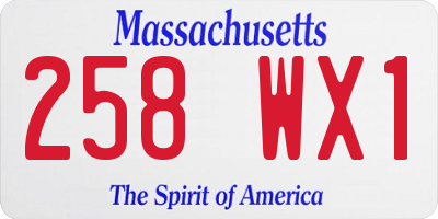 MA license plate 258WX1