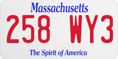 MA license plate 258WY3