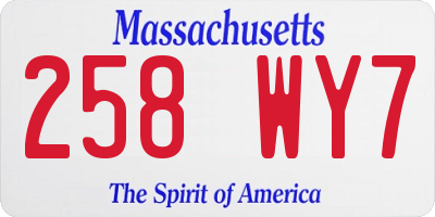 MA license plate 258WY7