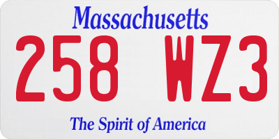 MA license plate 258WZ3