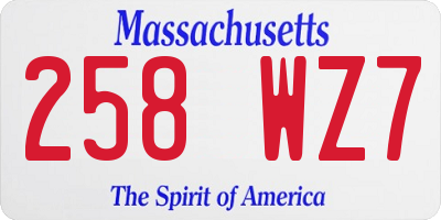 MA license plate 258WZ7