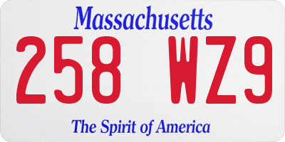 MA license plate 258WZ9