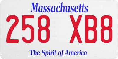 MA license plate 258XB8