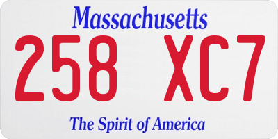 MA license plate 258XC7