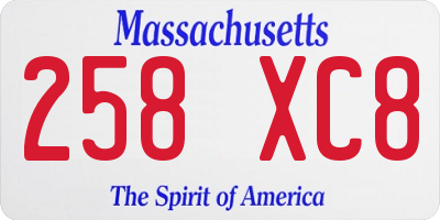 MA license plate 258XC8