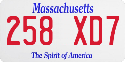 MA license plate 258XD7
