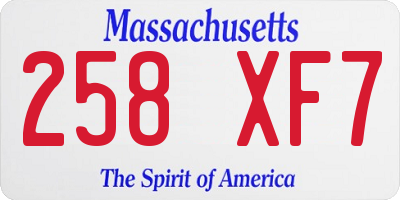 MA license plate 258XF7