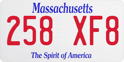 MA license plate 258XF8