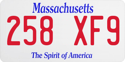 MA license plate 258XF9