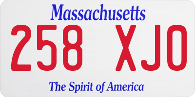 MA license plate 258XJ0