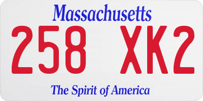 MA license plate 258XK2