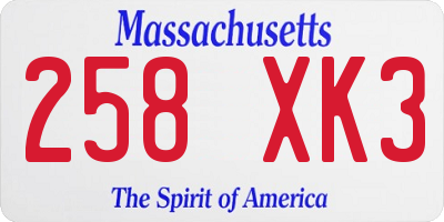 MA license plate 258XK3