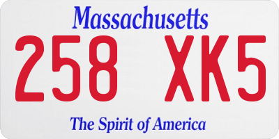 MA license plate 258XK5