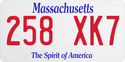 MA license plate 258XK7