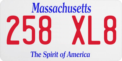 MA license plate 258XL8