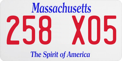 MA license plate 258XO5