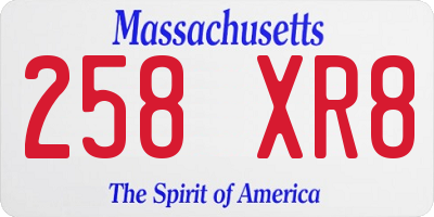 MA license plate 258XR8