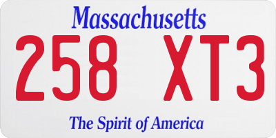 MA license plate 258XT3