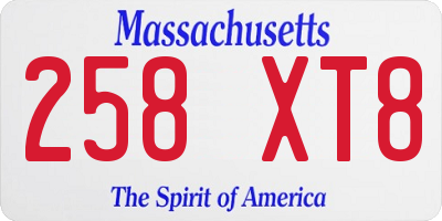MA license plate 258XT8