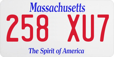 MA license plate 258XU7