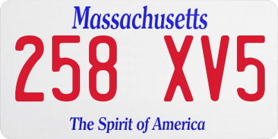MA license plate 258XV5