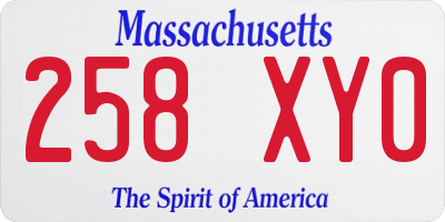MA license plate 258XY0