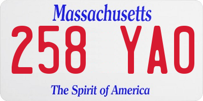 MA license plate 258YA0