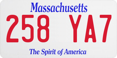 MA license plate 258YA7