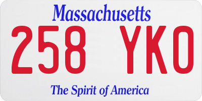 MA license plate 258YK0