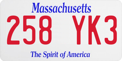 MA license plate 258YK3