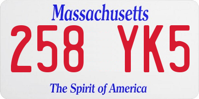 MA license plate 258YK5