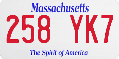 MA license plate 258YK7