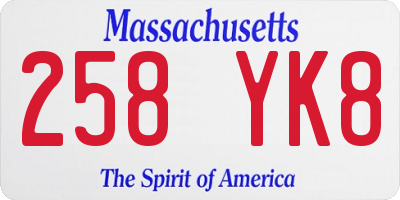 MA license plate 258YK8