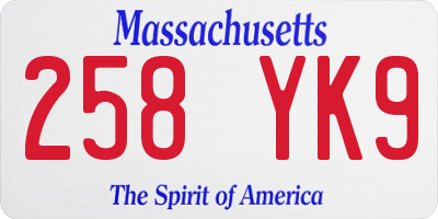 MA license plate 258YK9