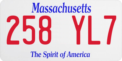 MA license plate 258YL7