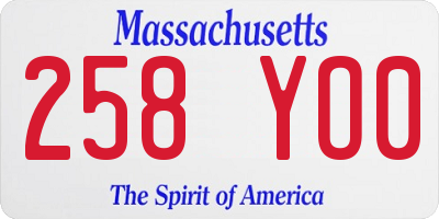 MA license plate 258YO0