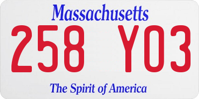MA license plate 258YO3