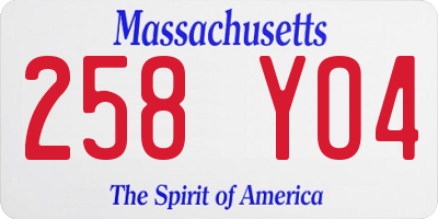 MA license plate 258YO4