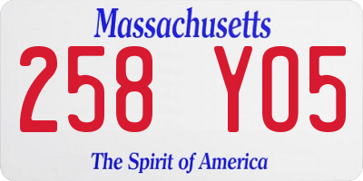 MA license plate 258YO5