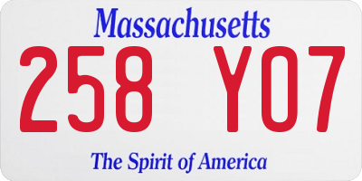 MA license plate 258YO7