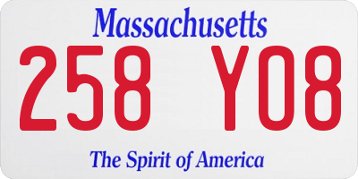 MA license plate 258YO8