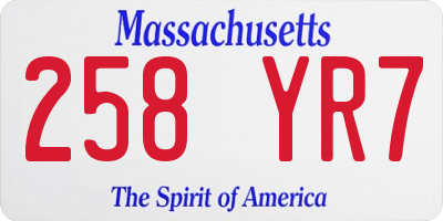 MA license plate 258YR7