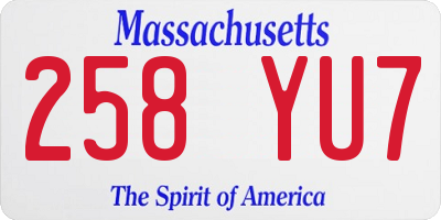 MA license plate 258YU7