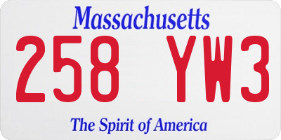 MA license plate 258YW3