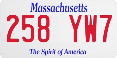 MA license plate 258YW7