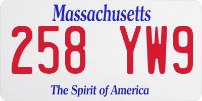 MA license plate 258YW9