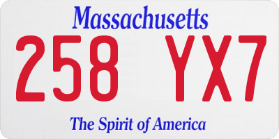 MA license plate 258YX7
