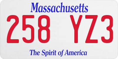 MA license plate 258YZ3